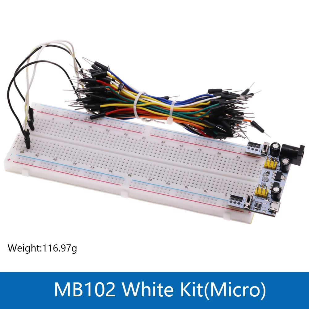 3.3 V/5 V MB102 Breadboard power module + MB-102 830 punten Prototype Broodplank voor arduino kit + 65 jumper draden groothandel - afbeelding 1