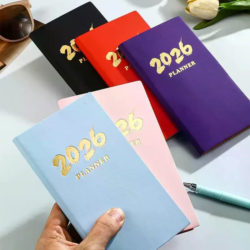 A6 Specification 2026 English Calendar Book, 64 Sheets 128 Page Leather Calendar Book, 365 Day Daily Plan Book