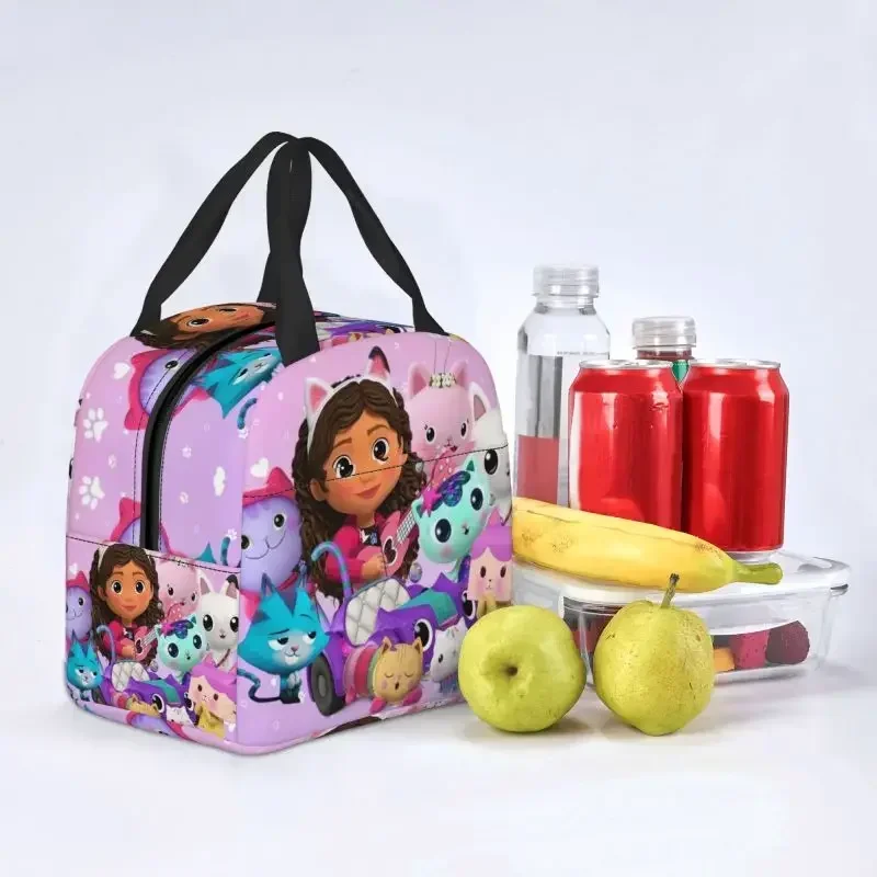 Personalizzato Cartoon Gabbys Dollhouse Lunch Bag uomo donna Gabby Mercat Cooler scatole per il pranzo isolate termicamente per la scuola dei bambini