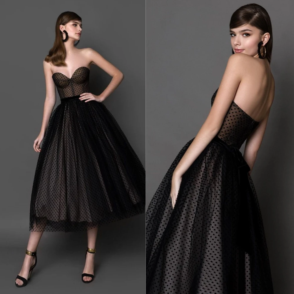 ที่กําหนดเอง Retro Strapless A-Line ค็อกเทลเปิดด้านหลังสุทธิ/Tulle s ข้อเท้าความยาวชุดราตรี vestidos para mujer gala