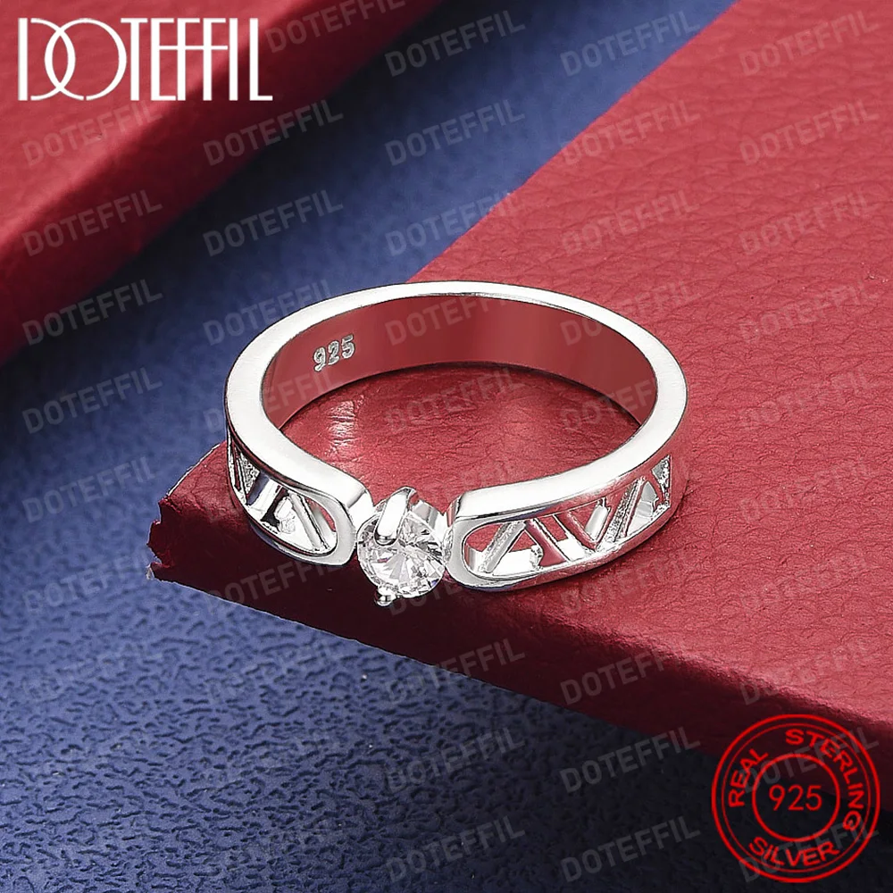 

925 Sterling Silver Round AAA Crystal Letter V Ring For Man Women Fashion Wedding Engagement Party Gift Charm Jewelry