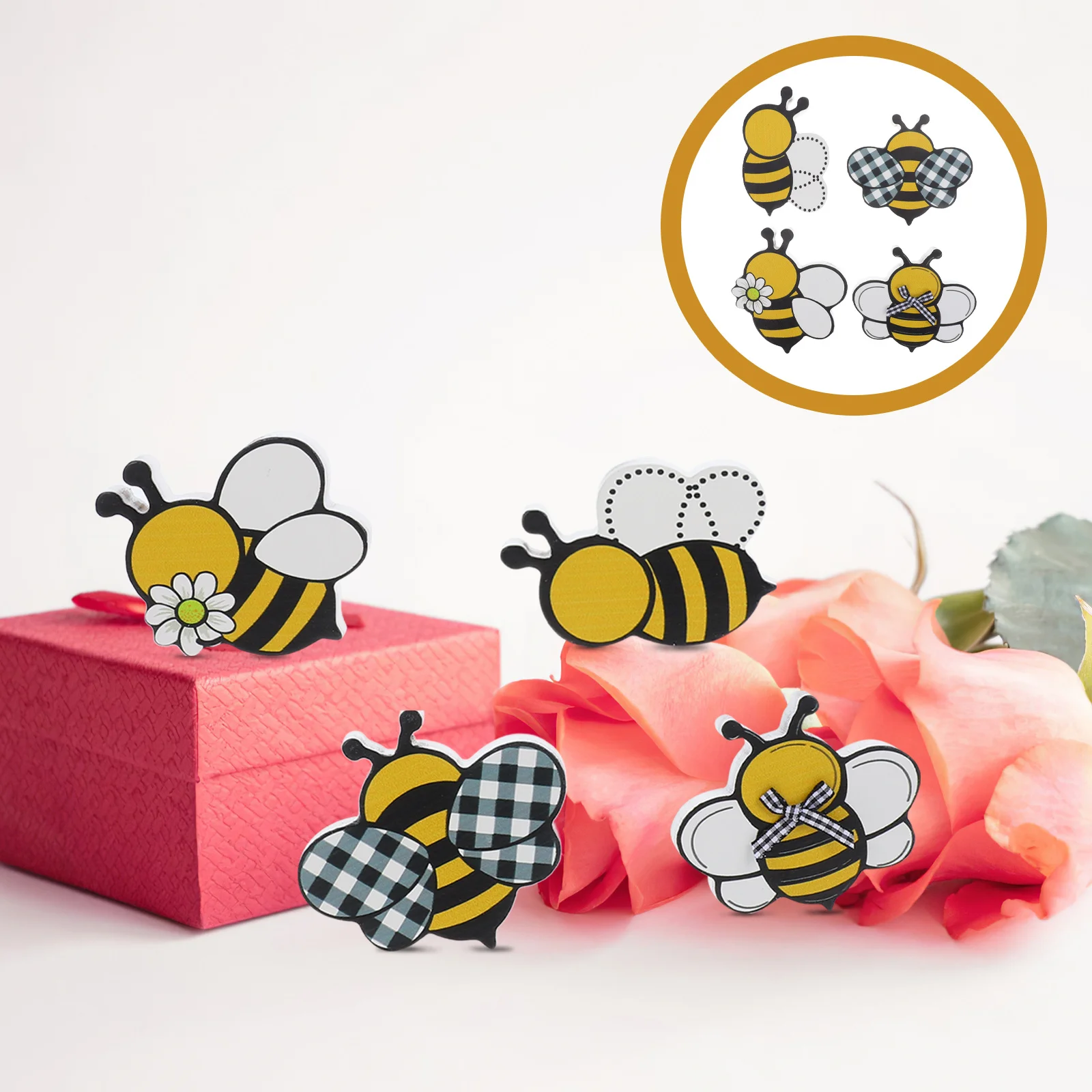 

4Pcs Bee Wooden Tabletop Sign Kid's Room Centerpiece Shelf Decorations Honey Party Supplies Farmhouse Summer Table Decor