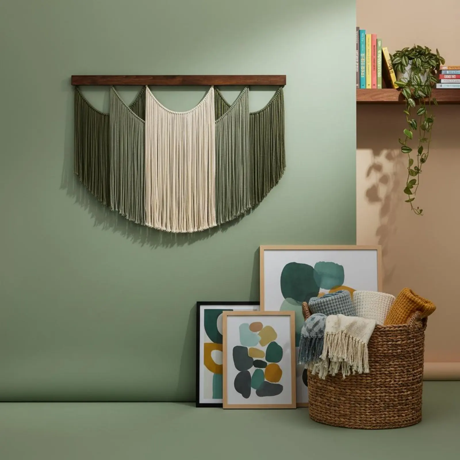 Bohemian Wall Tapestry Textured Design Boho Tassel Wall Decor Woven Trim Tapestry for Bedroom