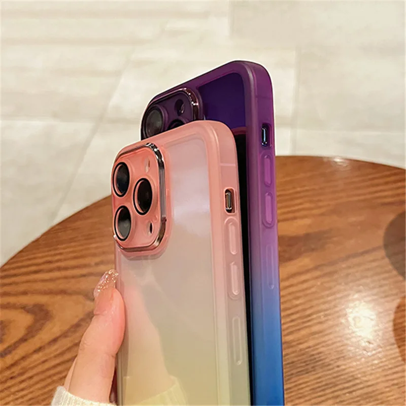 Suitable for iPhone 16 dual color gradient phone case with built-in lens film, suitable for Apple 15 frosted protective case