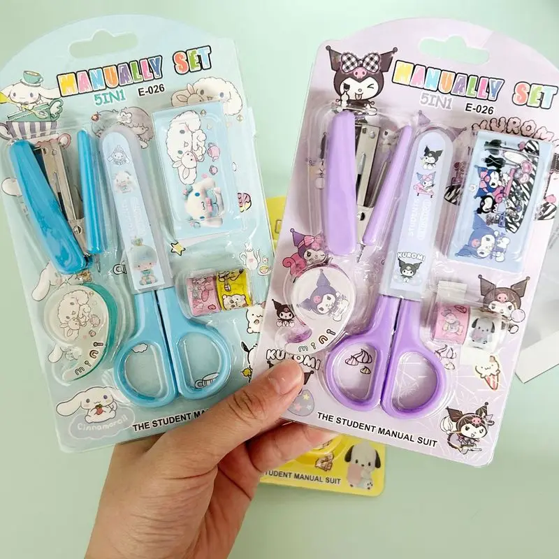 20pcs Sanrio Cinnamoroll My Melody Kuromi Stationery Set Student Stationery Scissors Stapler Tape Sticker Set School Supplies