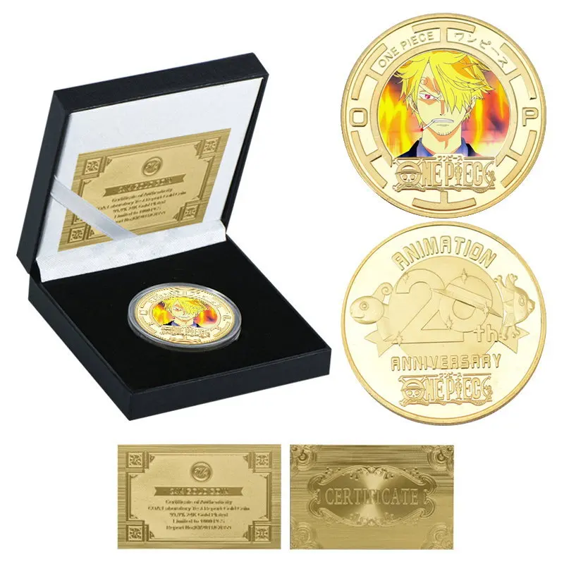 One Piece Cartoon Souvenir Coin Anime Figure Luffy Zoro Sanji Nami Colored Metal Coin Anime Merchandise Decoration Children Gift