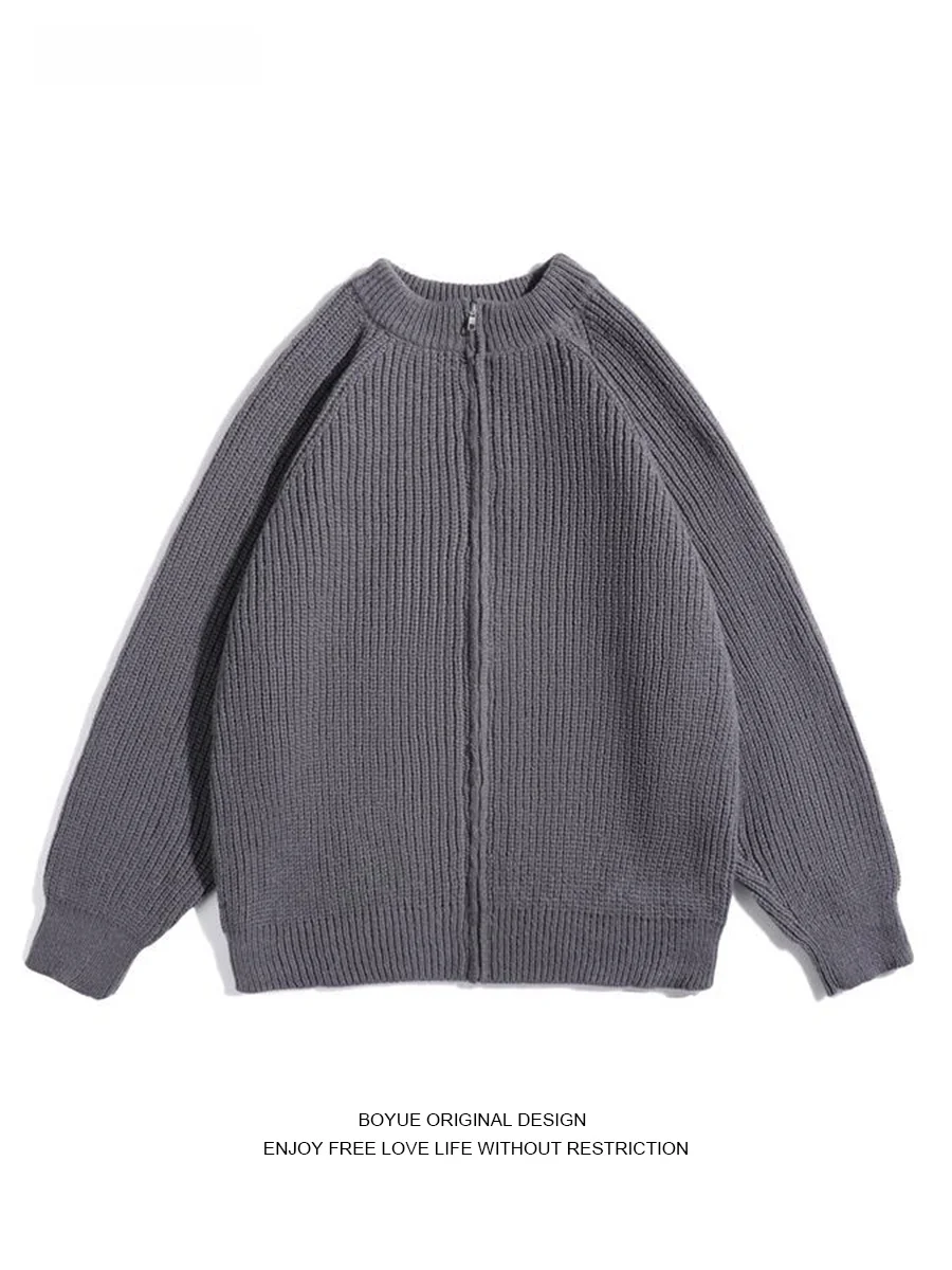 

BOYUE Retro Chinese Trend Zipper Open Cardigan Color Men's Loose Casual Simple Match Knitted Sweater Busin Sle Lon...