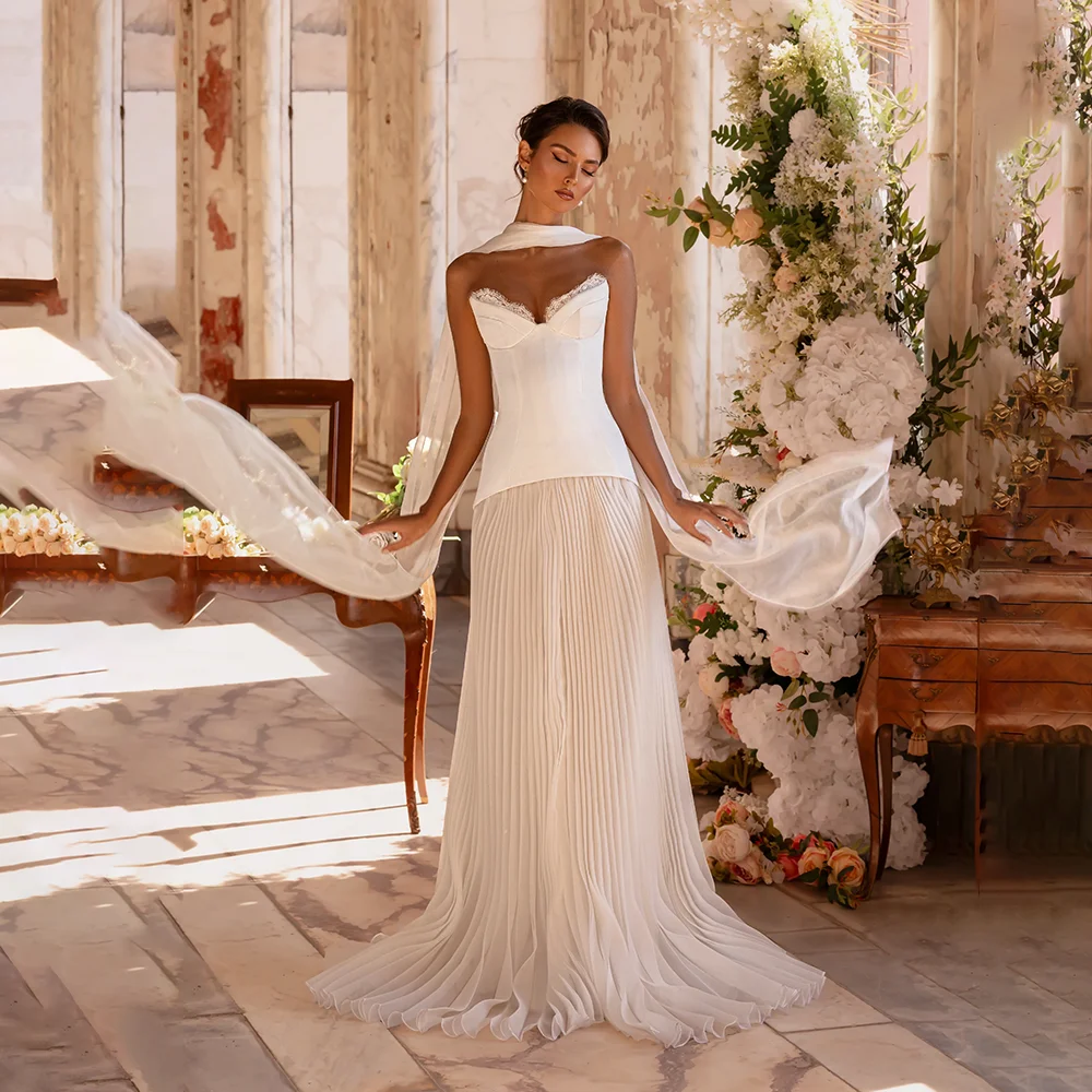 

Pleated Wedding Dresses Sleeveless With Ribbon A Line Elegant Bridal Gowns Satin vestido de noiva casamento civil Customized