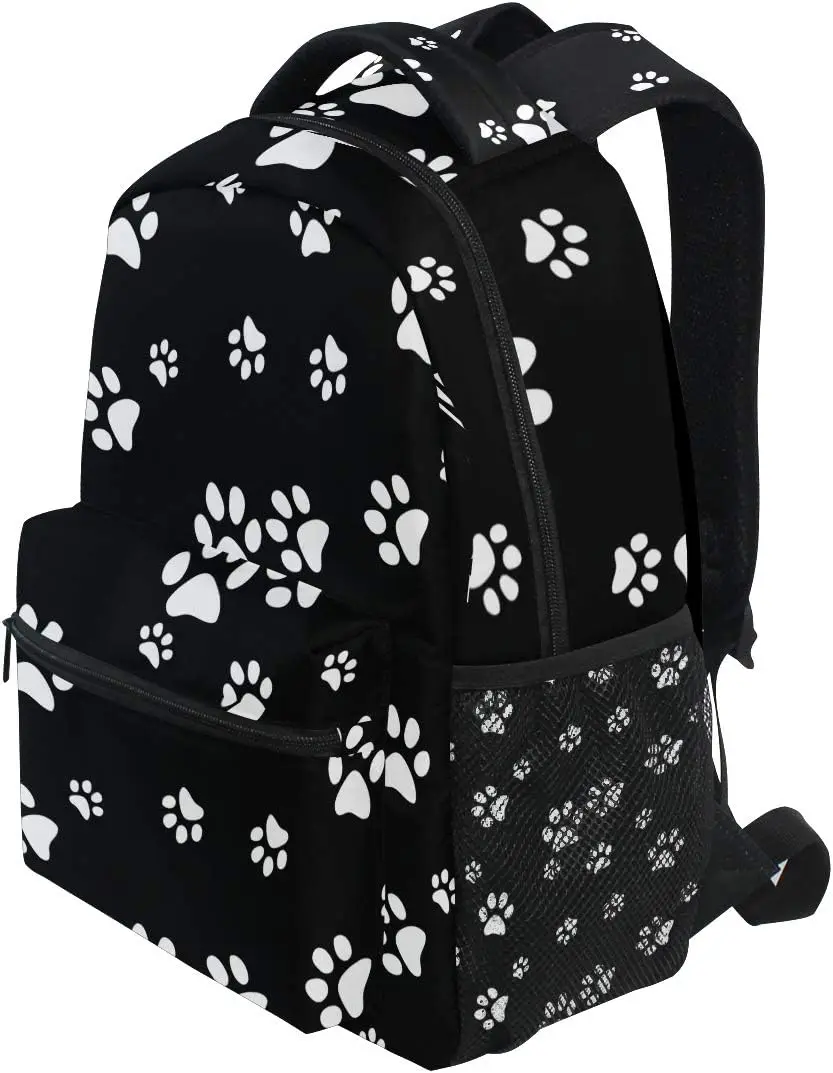 Zaino Animale Cucciolo di cane Stampa zampa Borsa da scuola per adulti Borsa da college casual Borsa da viaggio con cerniera Zaino da trekking Zaino a spalla