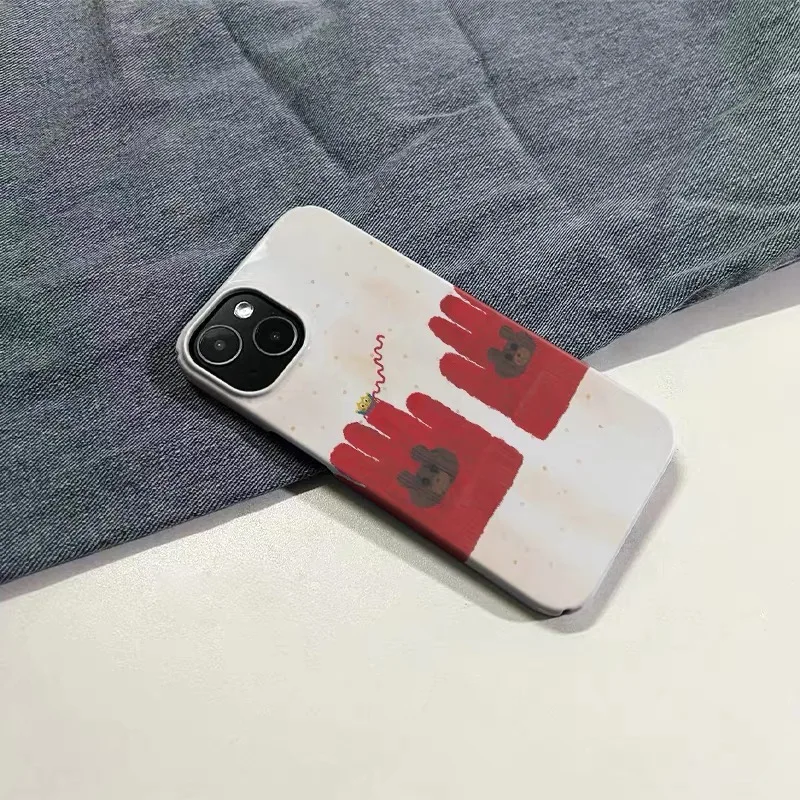 Red Gloves Funny Little Bear Phone Case for IPHONE 17 Air 16E 15 PROMAX 14 Plus 13 12 MINI 11 PRO 16Plus XR Acrylic Phone Cover