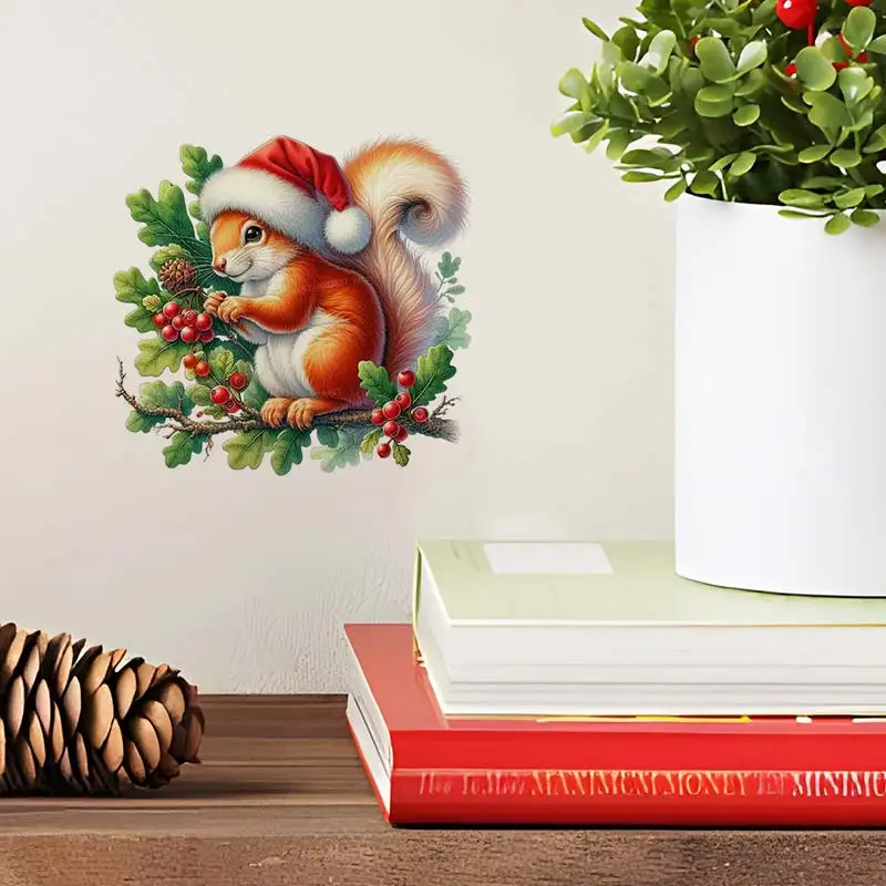 Christmas Squirrel Wall Sticker Bathroom Toilet Decor Living Room Cabinet Refrigerator Home Decoration Decals Stickers S448