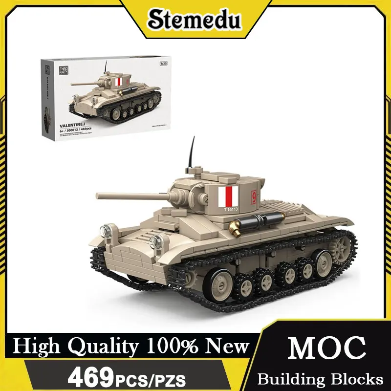 469개 조립 블록 제2차 세계대전 보병 탱크 MK III 발렌타인 I 모델 키트 군용 크롤러 전차 브릭 장난감 어린이용