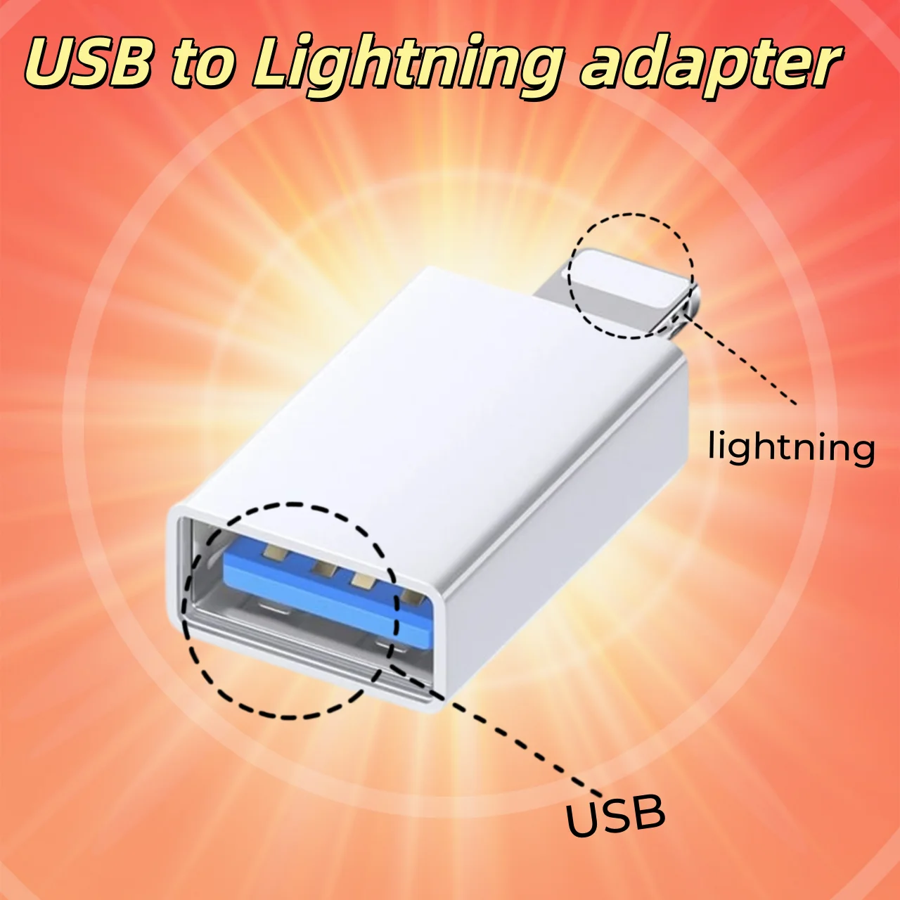 USB‑A to Lightning Adapter Compact Portable Converter Compatible with iPhone iPad All Lightning Port Devices