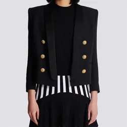 Women's jacket 2024 Autumn New outerwears Fashion Splicing Collar Women's suit jacket Double breasted slim long sleeved top coat