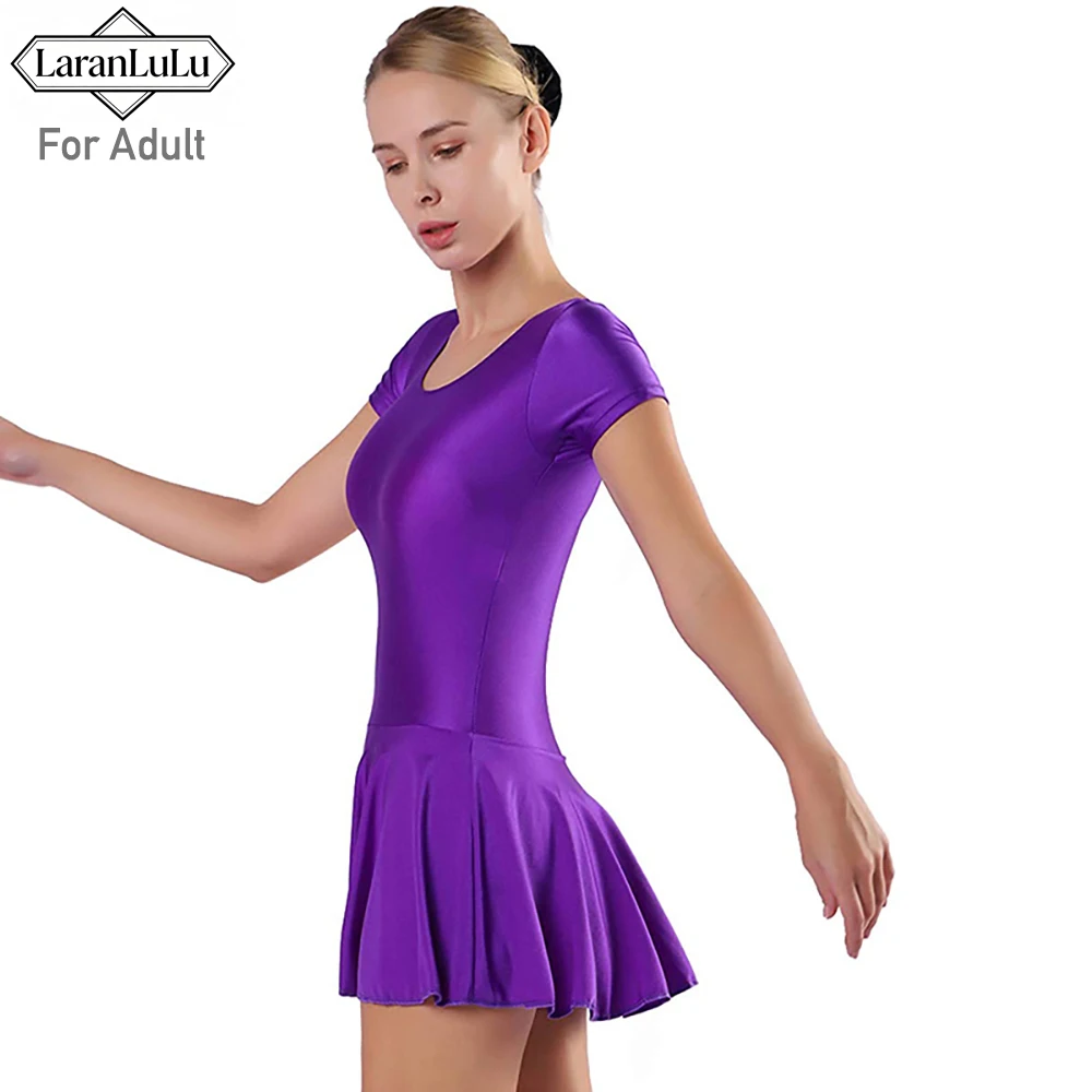 Erwachsene Frauen Stretch U-Ausschnitt Tanz Body Ballett Trikot mit Röcken Kurzarm Gymnastik One Piece Dancewear Plus Größe