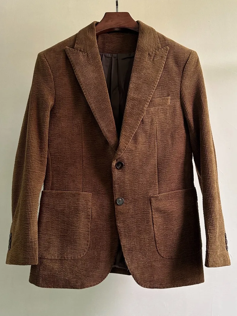 

Новый мужской повседневный вельветовый пиджак 2025 года, однобортный, модный деловой стиль, с двумя разрезами, зимний, утепленный, с длинными рукавами