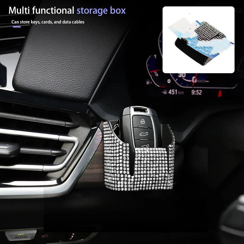 1-Piece Rhinestone Car Key Storage Box, with Adhesive Backing, Shiny Mini Key Organizer Bag, Suitable for Car Interiors, Center Console, and Dashboard, Halloween, Christmas Gift