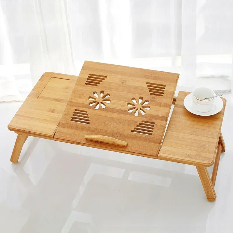 Adjustable Bamboo Laptop Desk/Stand (with Fan) – Suitable for Dorms, Bedside Use, and Office Reading