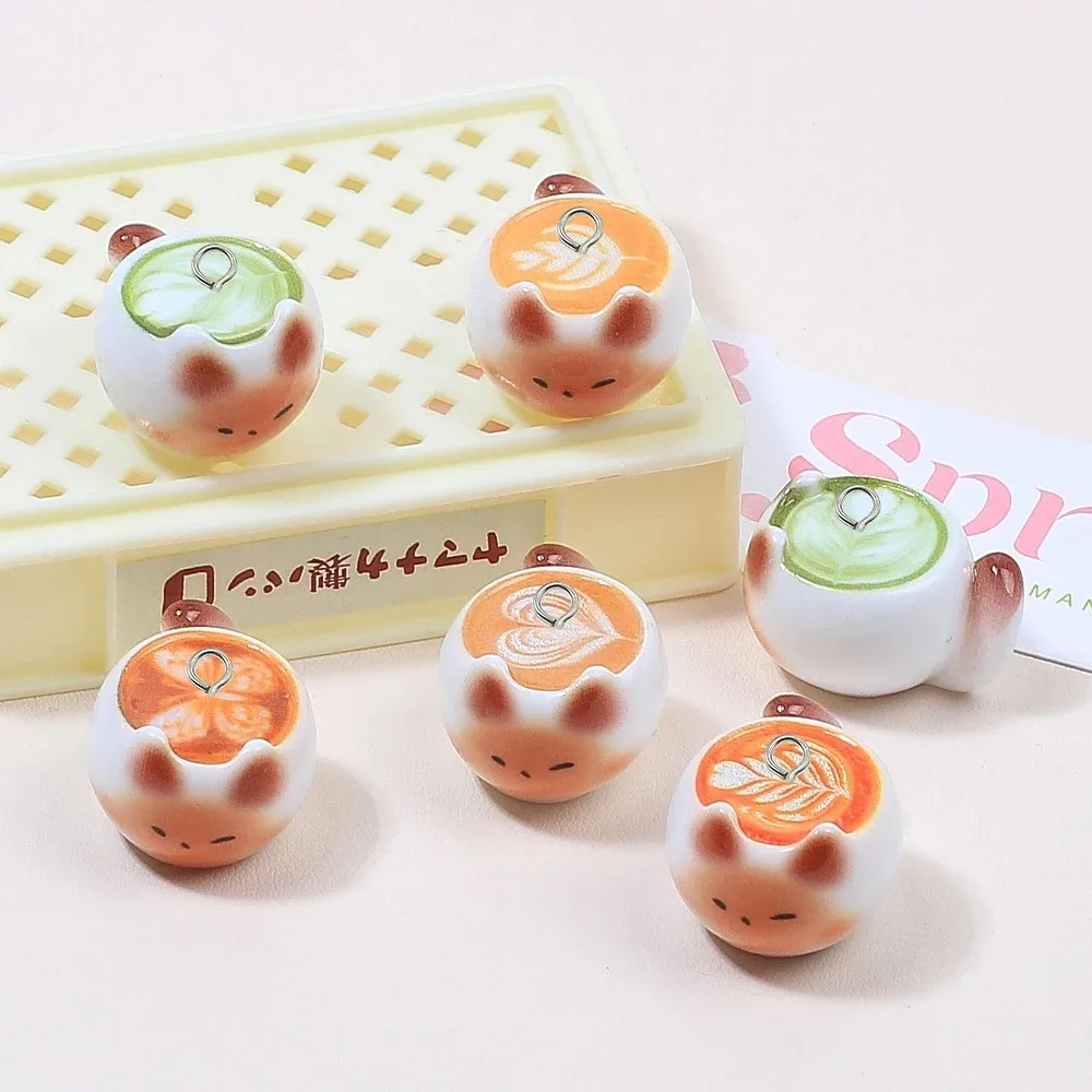 10Pcs/Pack 3D Shaped Cat Coffee Cup Resin Charms Lovely Mini Pendants Handcraft Accessories for Keychains Earrings Jewelry
