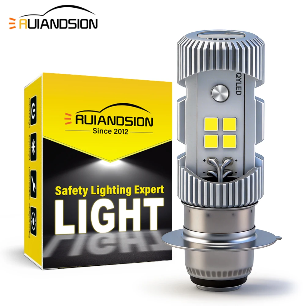

Ruiandsion 2Pc H6M LED Motorcycle Headlight Bulb P15D 12-18V 3030 Chip 400LM High Low Beam White For Moped Scooter Upgrade Light