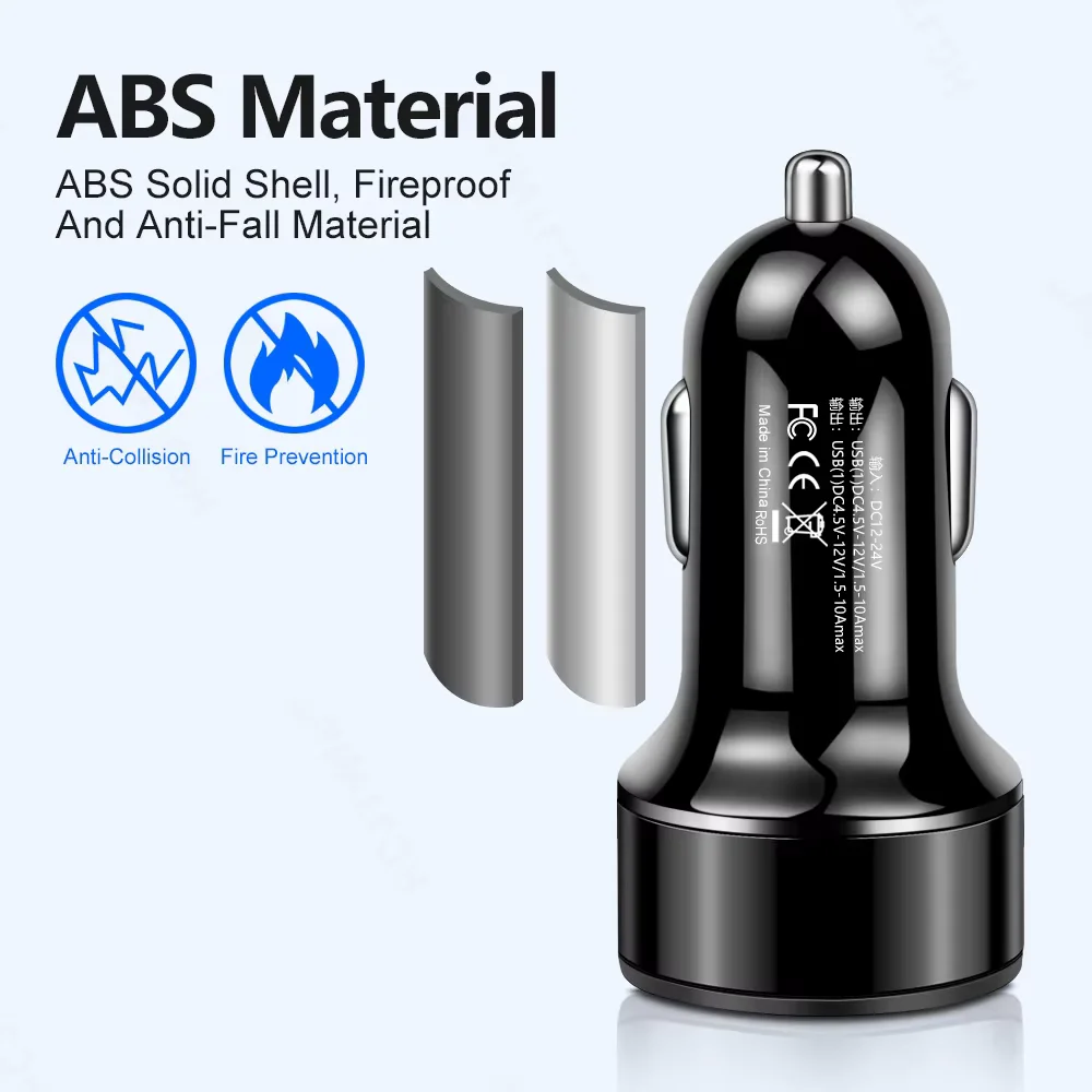 240W Car Charger Dual USB Ports 120W Super Fast Charging with Digital Display Quick Charging Adapter for IPhone Samsung Xiaomi