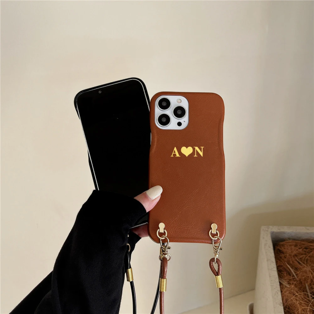 

New Niche Inner Concave Leather Can Customize The Name INS Phone Case For iPhone 14 13 Pro Max 12 11 X XS XR 7 8 Plus SE 2022