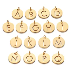 5Pcs/Lot 26 Alphabet Charms Stainless Steel Initial Letters A-Z Charm 12mm Hollow English Pendants for Handmade Jewelry Making