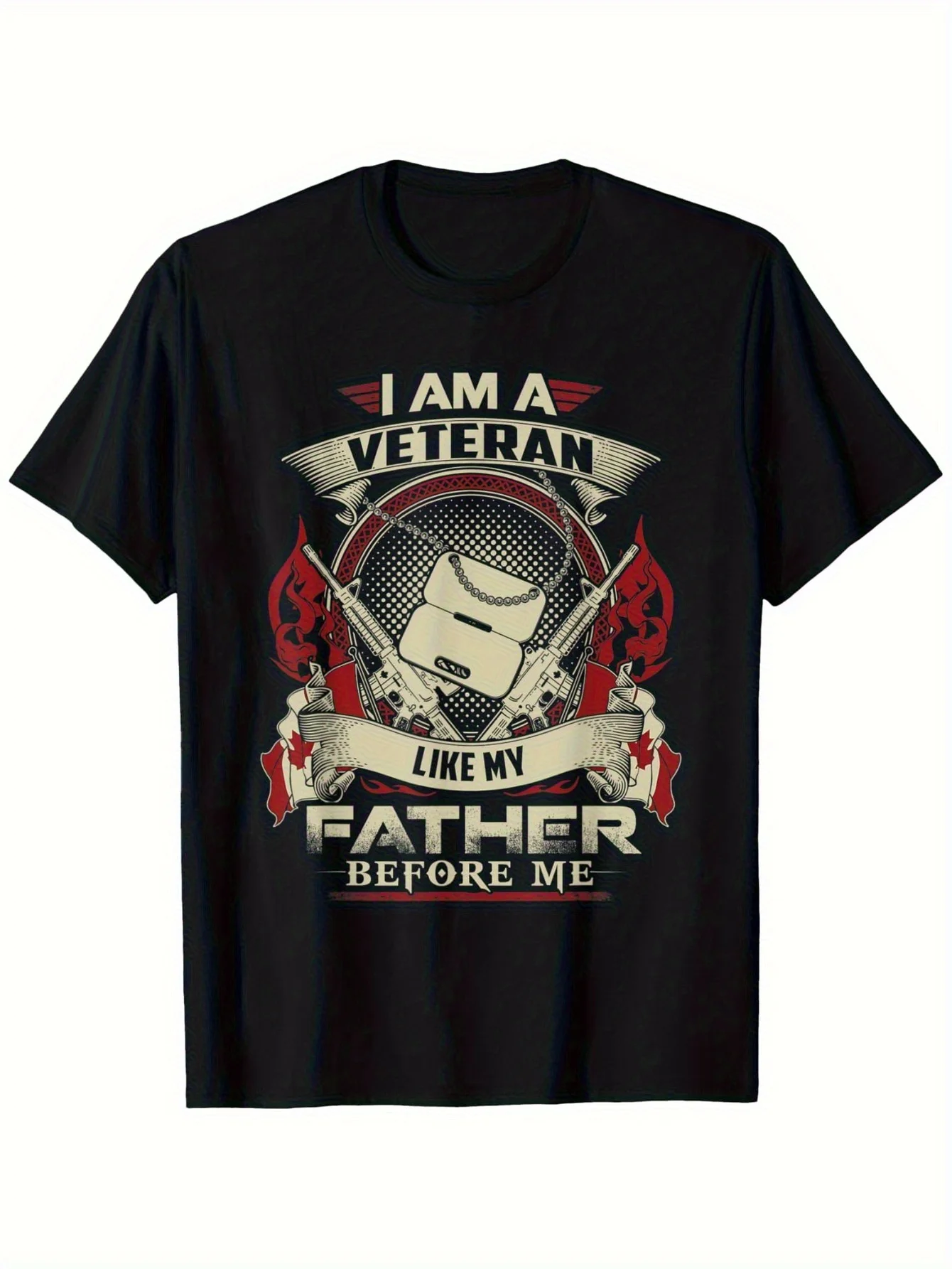I Am A Canadian Like My Father Patriotic Graphic Men T Shirt Unisex Streetwear Shirt with Crossed Rifles and Redwhite Design