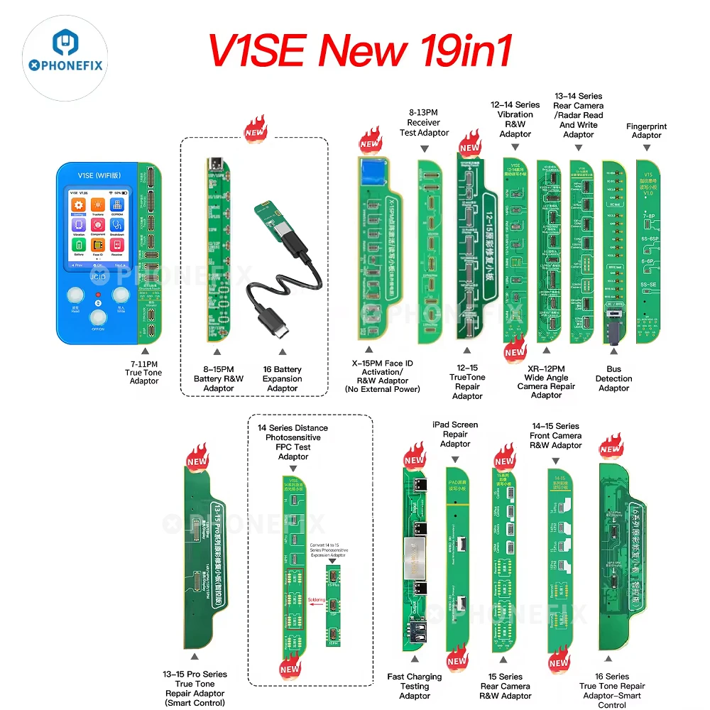 

JC V1SE Programmer WIFI Version Set JCID 18in1 19in1 Экран True Tone Батарея Face ID Ремонтная плата Комплект для iPhone 7-16 Pro Max