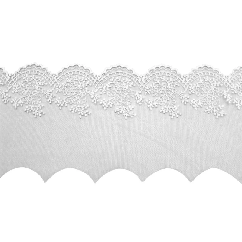 Lace Fabric with Flower Edge for Dress Sewing, Cotton Embroidery, Mesh Lace Trim, Off White Gauze, DIY, 11cm Width, 5Yds