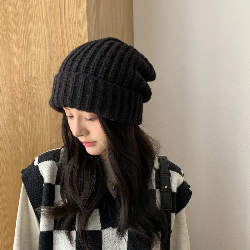 2023Knitted  Women\'s Hat Winter Women Warm Casual Slouchy Hat Crochet Beanie Hat Female Baggy Cap Cheap