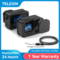 TELESIN Silicone Protective Case For GoPro 13 12 11 10 9 Lens Cap Black Hand Neck Wrist Strap For GoPro Hero Black Accessories