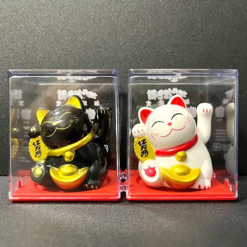 1 Pcs Mini Lucky Cat Desk Ornament 2 Inch Solar Powered Movable Claw Cute Good Luck Decor for Car Interior Home Shelf Gift