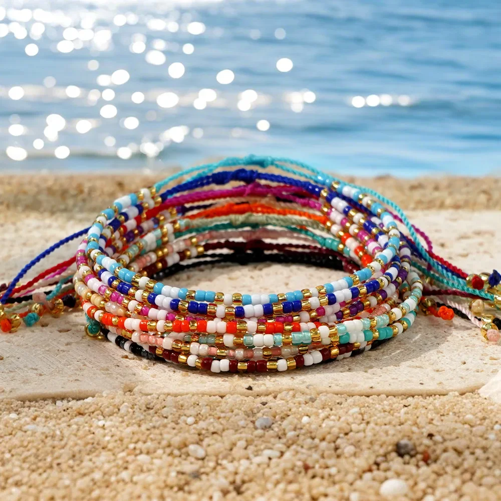 2025 اليدوية سوار مُزين بالخرز الأصالة التدرج اللون بوهيميا الحياكة اليدوية قابل للتعديل الإناث 12 قطعة مجموعة أساور الخرزة #3
