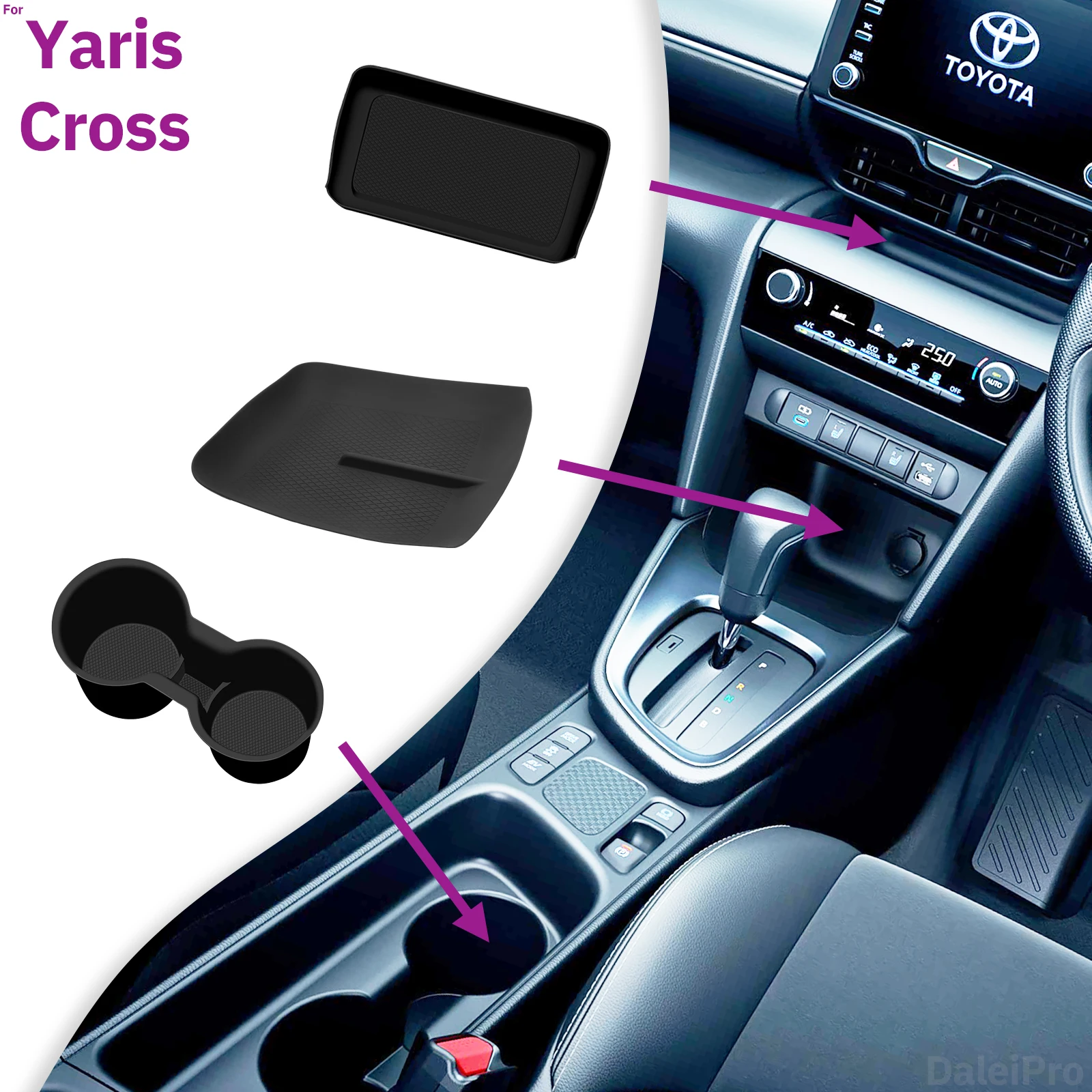 Für Toyota Yaris Cross Silikonmatte – Flexible Konsolenauflage für kabelloses Ladepad, Aufbewahrungsfach unter dem Bildschirm, Getränkehalter – Detail 1