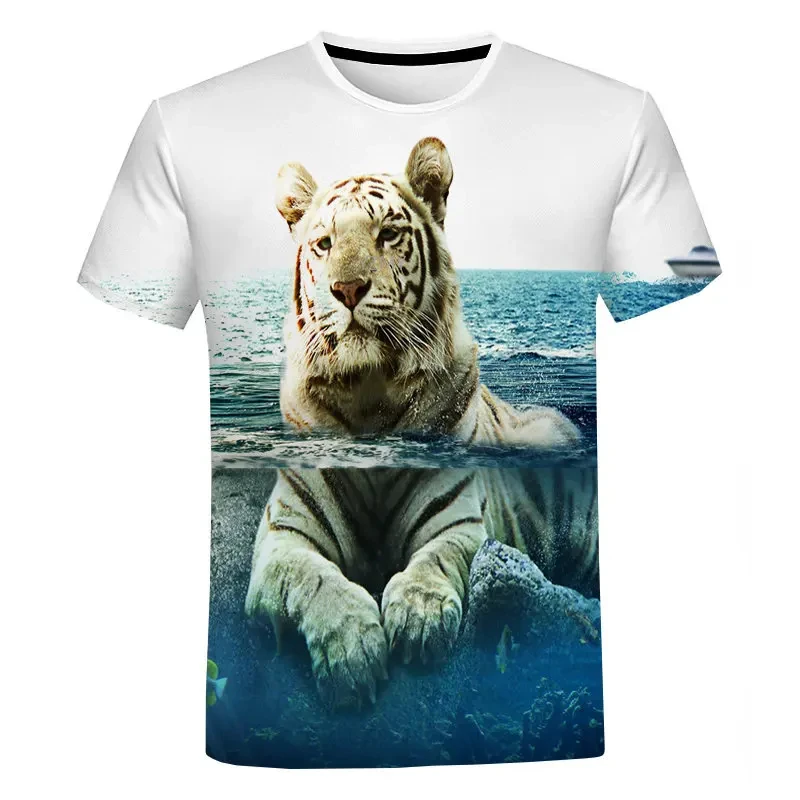 Tiger Stripes T-shirt Animal 3D Printing T Shirt Round Neck Short Sleeve Funny Picture Outdoor Casual Clothes For Men Tee Shirts