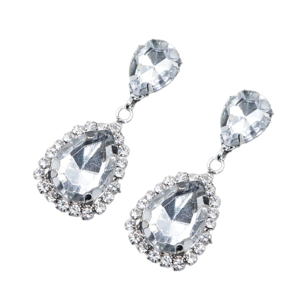 

1Pair Water Drop Rhinestone Dangler Earrings Silver Shiny Long Stud Earrings for Woman Party Work Jewelry Fashionable Gift