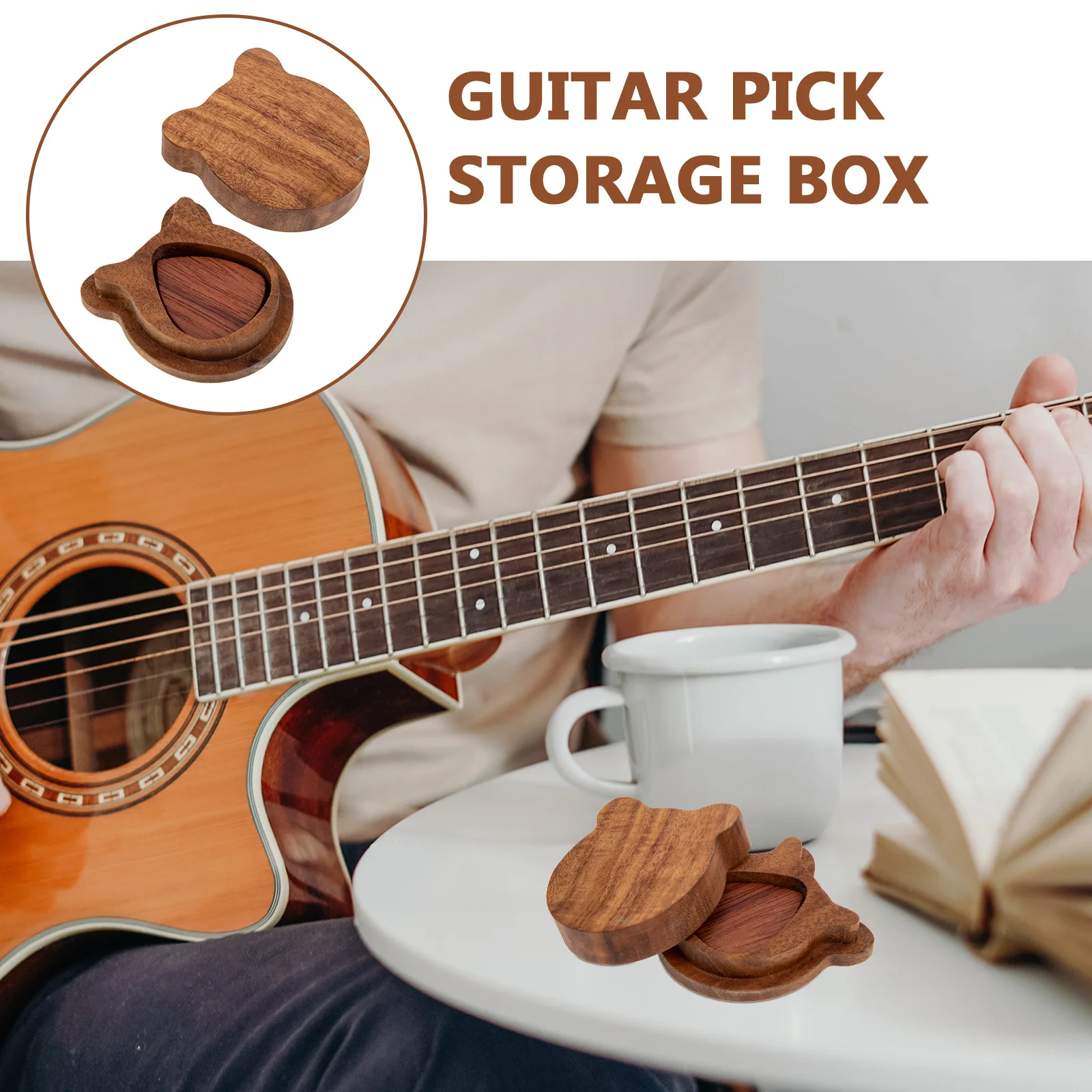 

1 Set Of Wooden Guitar Picks Durable Natural Wood Plectrums Ergonomic Design Storage Box Included Guitar Accessories Holder For