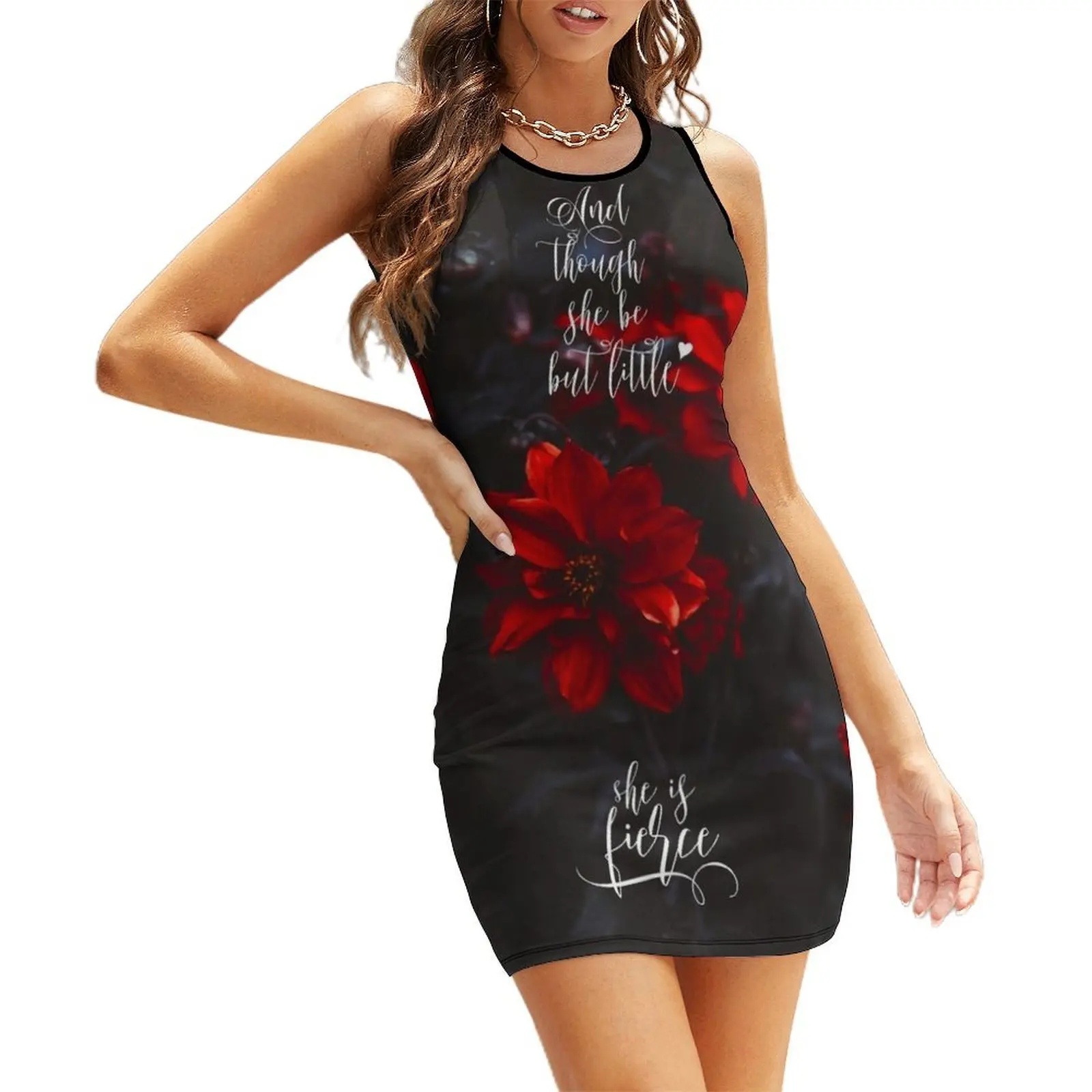 

And though she be but little she is fierce (Blood Red Flowers). Sleeveless Sundress Summer women's clothing