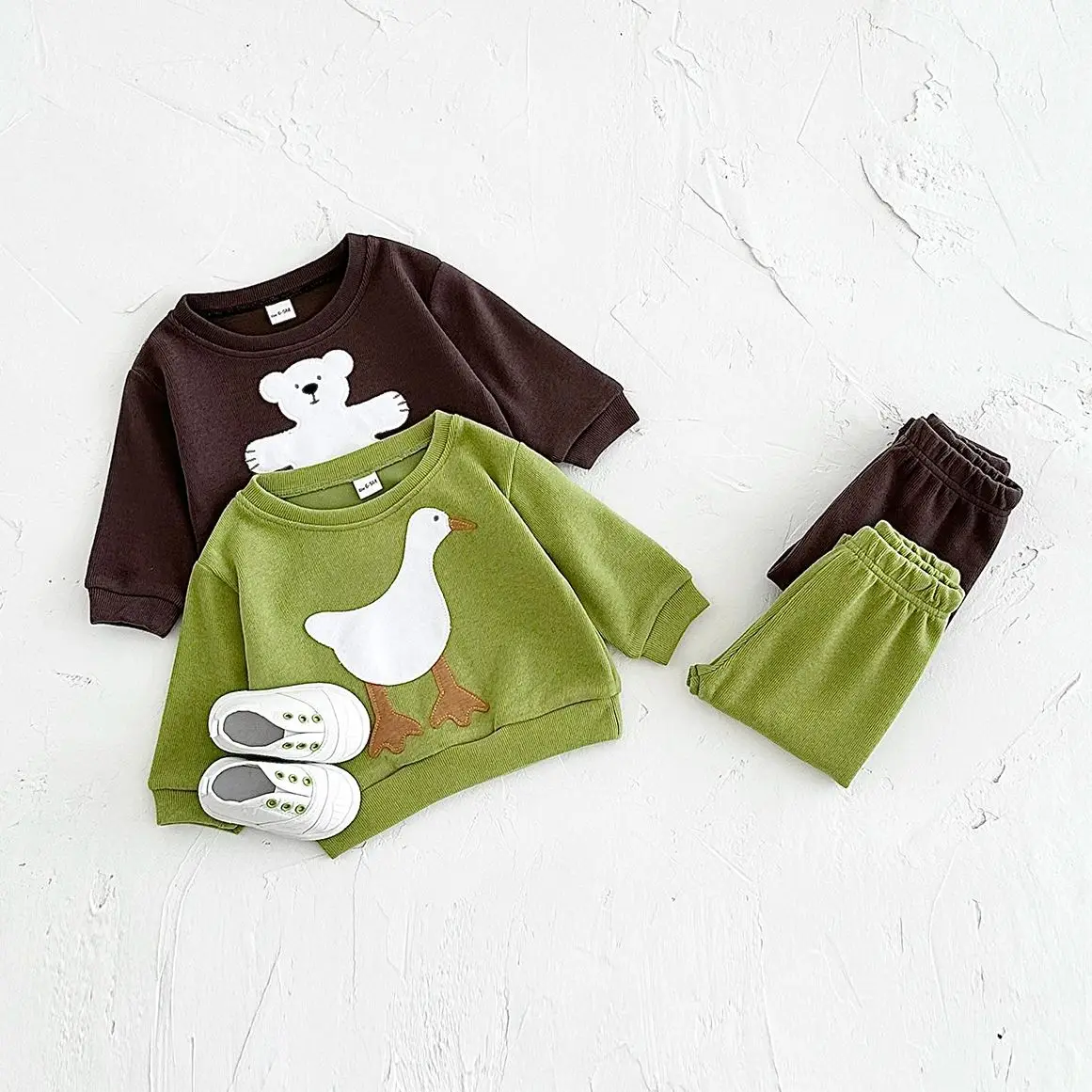 2Pcs Fall Baby Boy Clothes Cotton Sports Infant Baby Girl Set Cartoon Bear Embroidery Pullover Top+Pants Spring Newborn Clothing