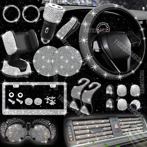 Universal Fit Poliéster Steering Cover Set, Brilhante Licença Frame, Suporte do telefone, Coasters Ferramentas, Acessórios do carro, Mulheres Bling, 27 Pcs, 4 Pcs 6 principais vendas capa volante girly - №6