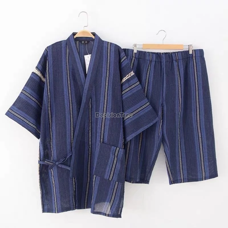 2024 japanese style cotton men's and women's kimono japanese short-sleeved top short pants pajamas two piece set home wear w617