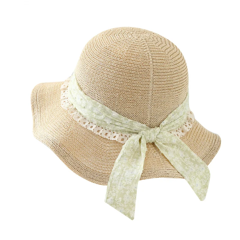 

Knitted Fisherman Hat With Floral Ribbon, Bucket Hat Spring, Summer, Autumn, Windproof, Adult Women'S Hat