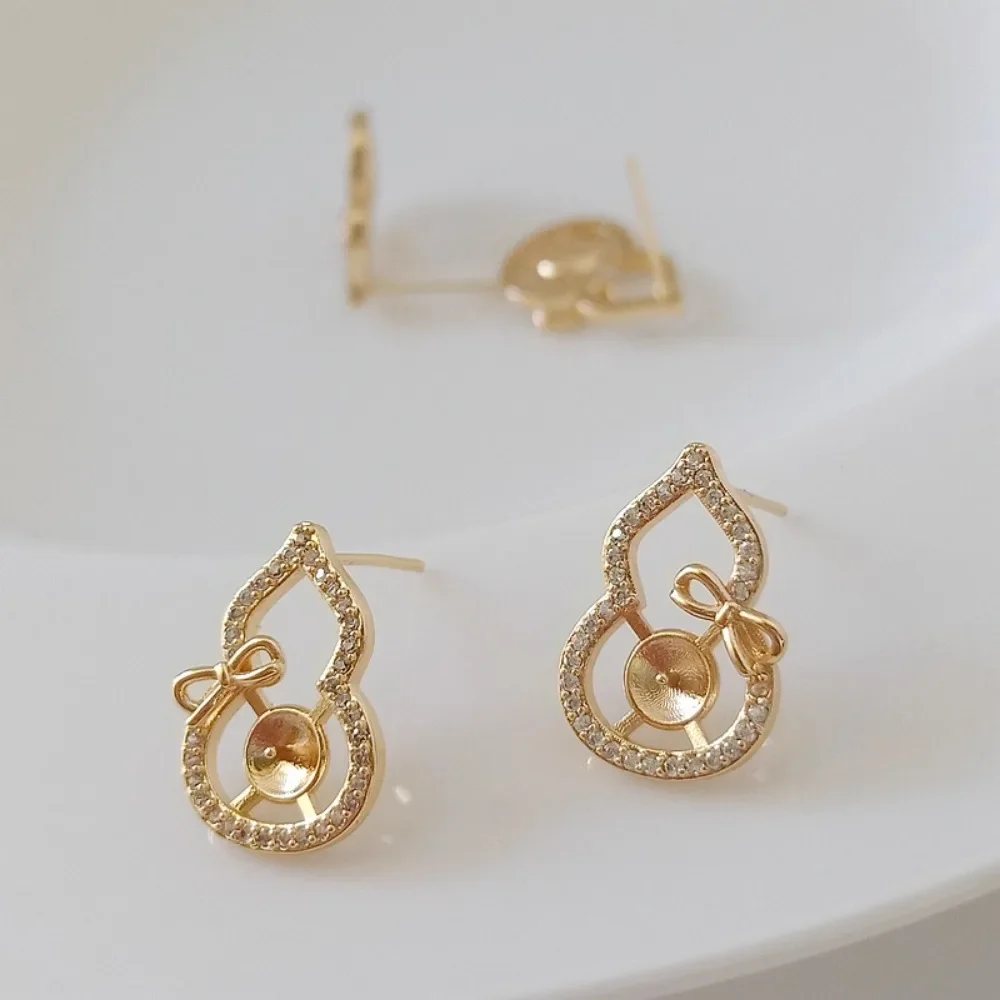 

14K Gold-plated Zircon Gourd Bead Tray S925 Silver Ear Needle Jewelry DIY Accessory Material