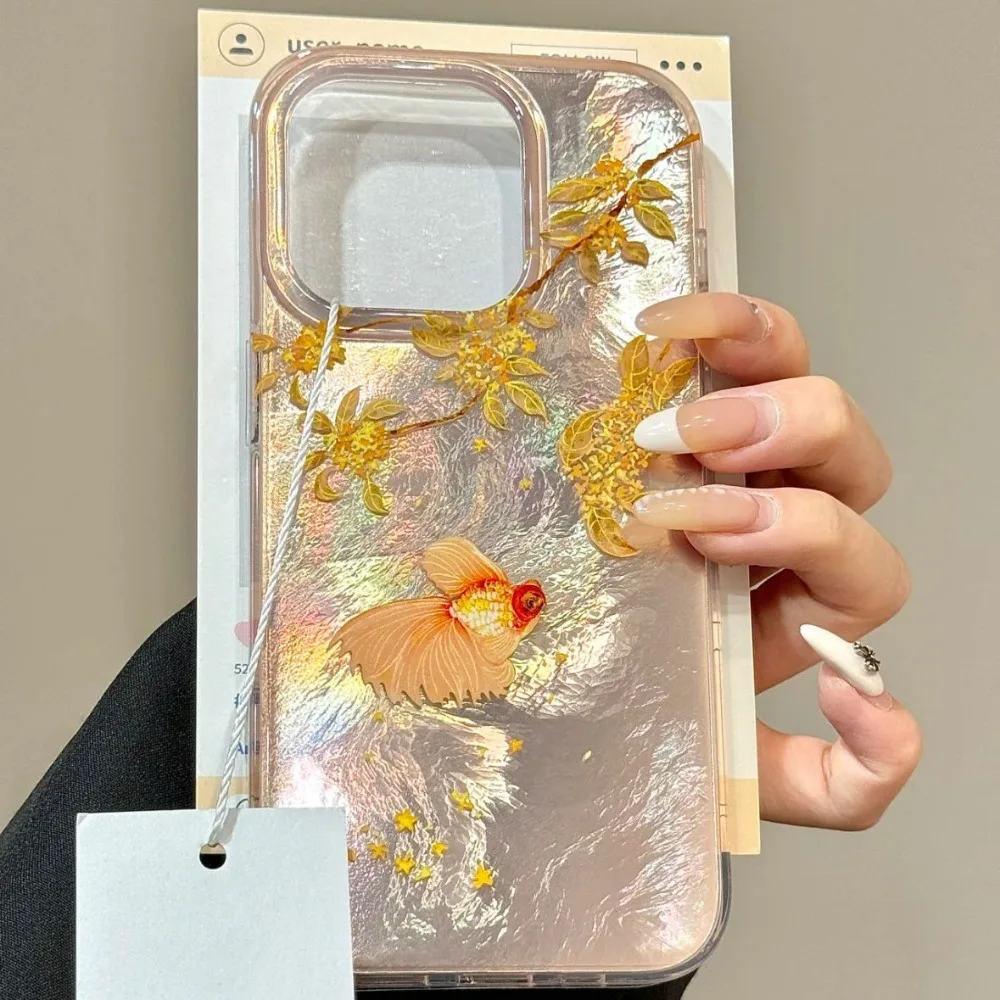 INS Chinese Style Good Luck Blessing Koi Print Phone Case For iPhone 15 14 13 12 11 8 7 X XR XS Pro Max Plus Protective Cover