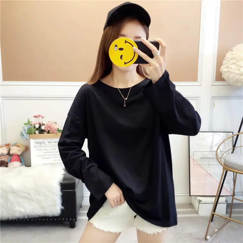 2xl Oversized  Autumn Spring Solid Women Long Sleeve T Shirt Fashion Casual Inside Basic Clothing Daily Large Size Grunge Tops