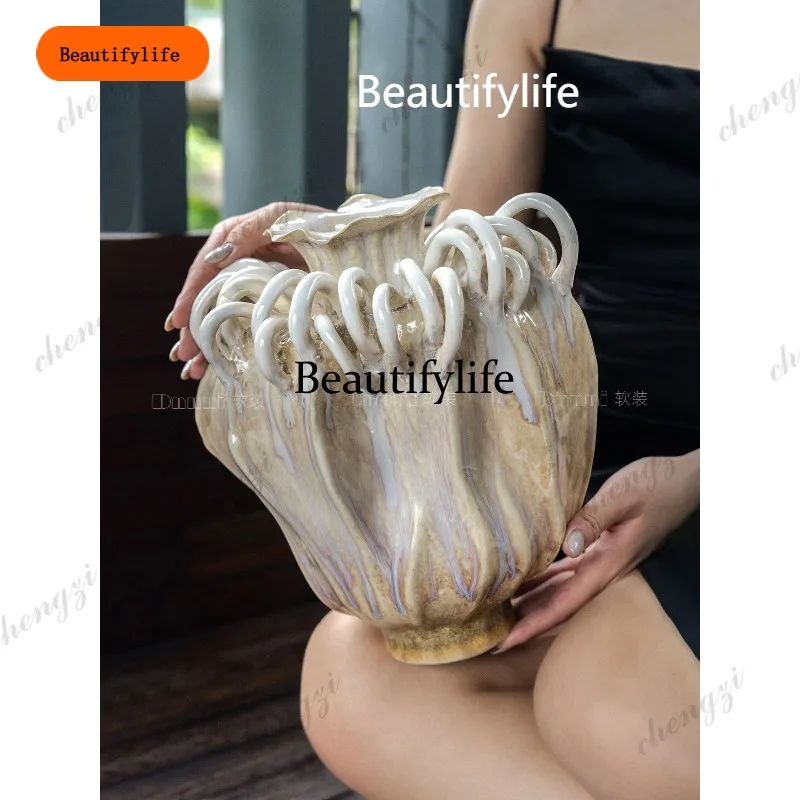 CCC French retro kiln-changed glaze three-dimensional ring pattern handmade flower ware artistic creative ornament