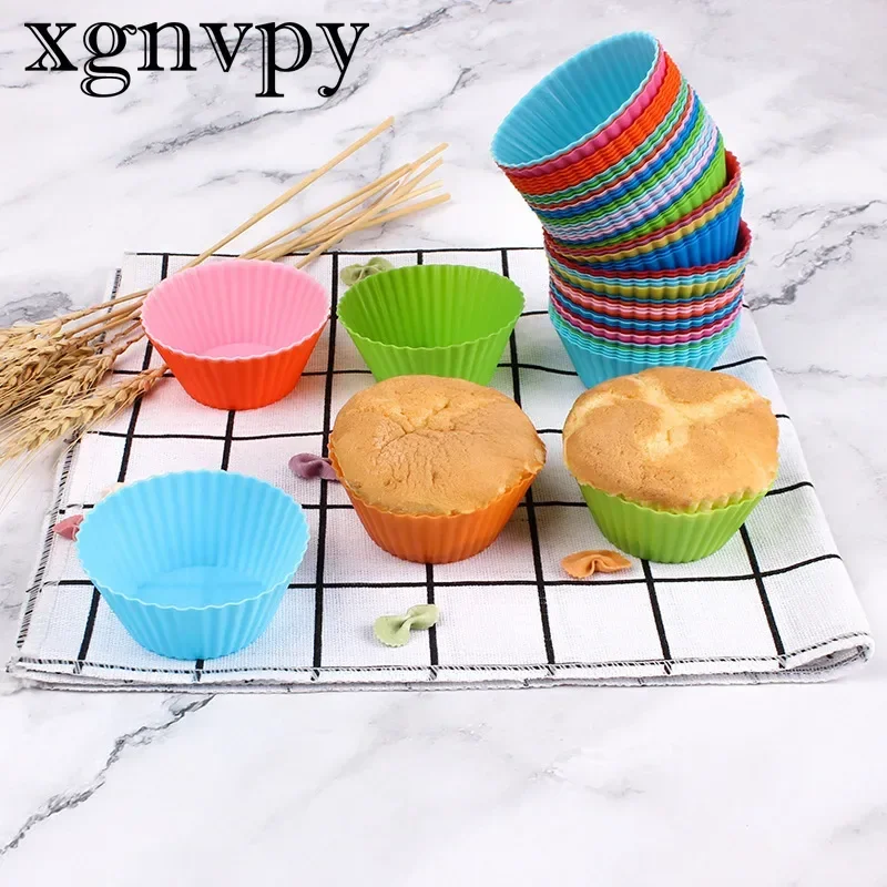 xgnvpy 5PCS Silicone Muffin Cups Custard Tart Molds 7cm Round Cake DIY Baking Pudding Molds for Dessert and Cake Making