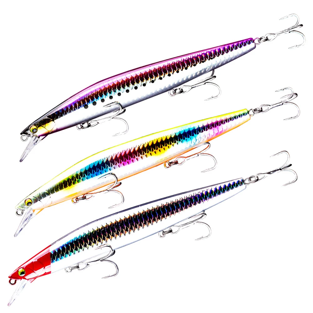 15cm Fishing Lures 27g Hard Bait with Treble Hook Lifelike 3D Fishing Eyes Swimbait Long Trow Submerged Lure Simulation Bait