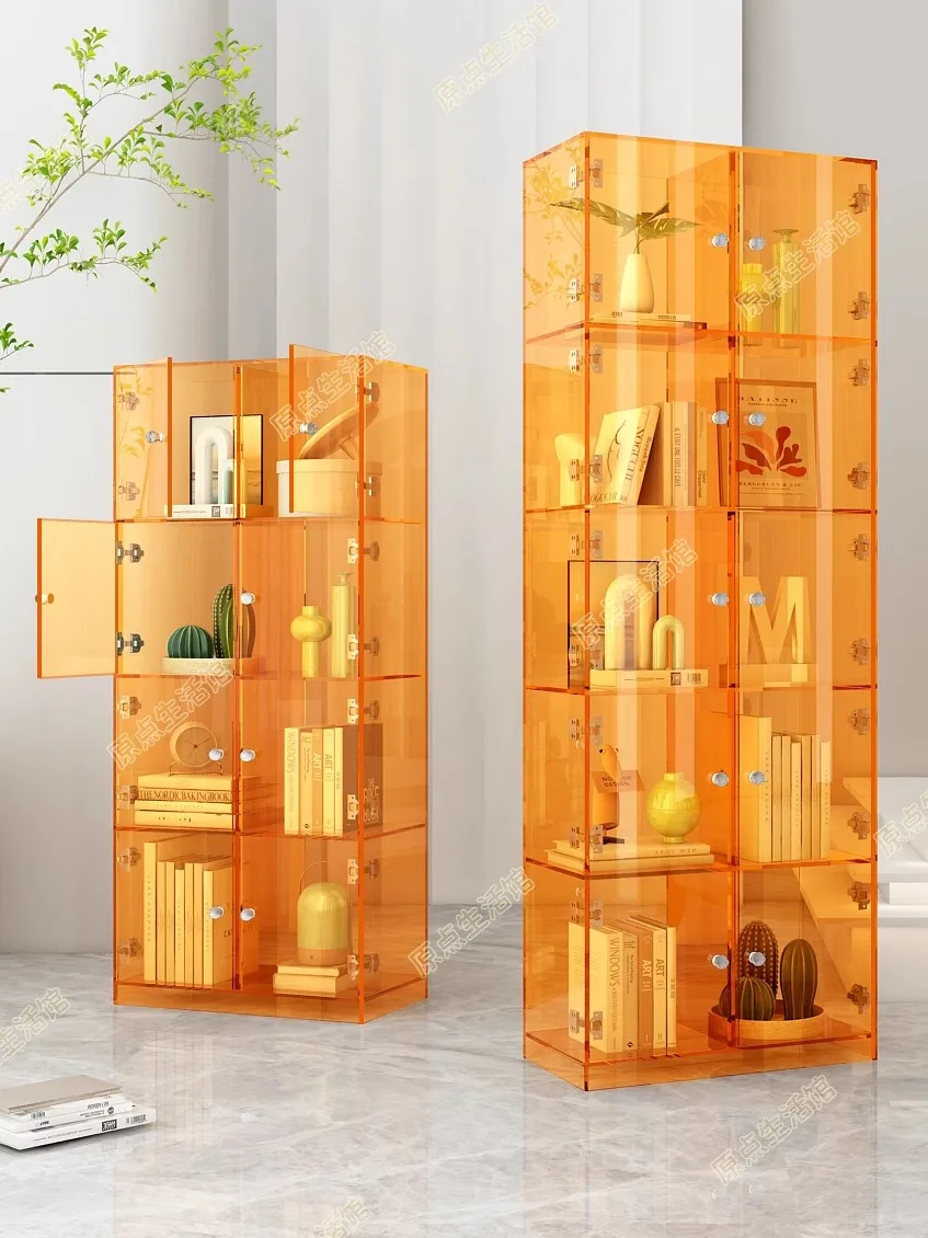 Light luxury acrylic multi-layer floor-to-ceiling dustproof bookshelf with door, simple figure storage